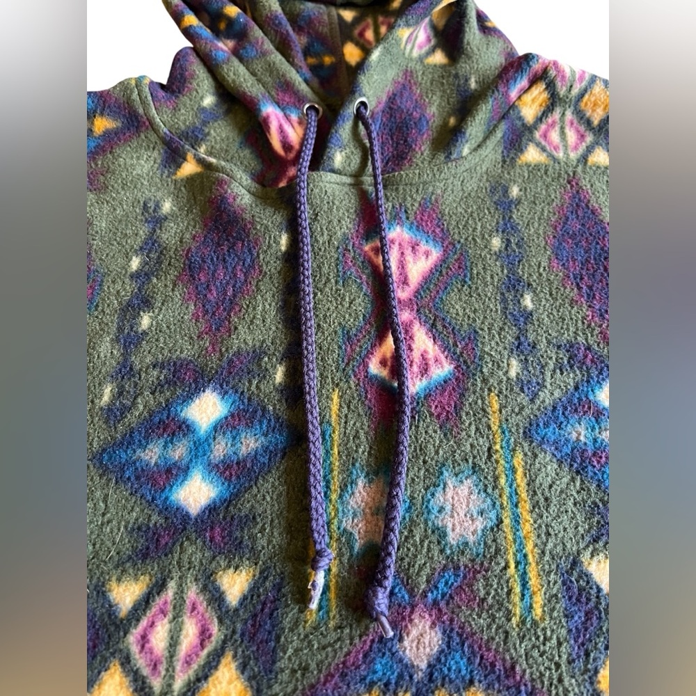 Vintage SANTANA Fleece Hoodie Mens M Aztec Southwest Hooded Sweatshirt Retro 90s - Picture 5 of 8